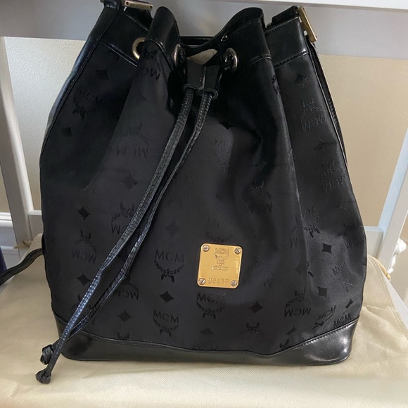 MCM Nylon Monogram Drawstring Bucket Bag - Picture 3 of 12